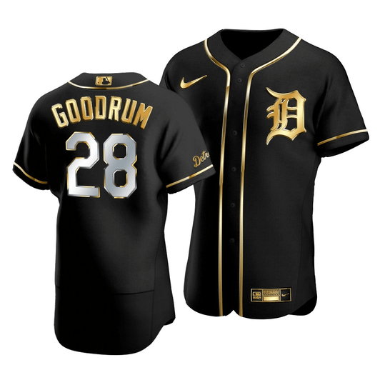 Men'S Detroit Tigers Niko Goodrum #28 Golden Edition Black  Jersey