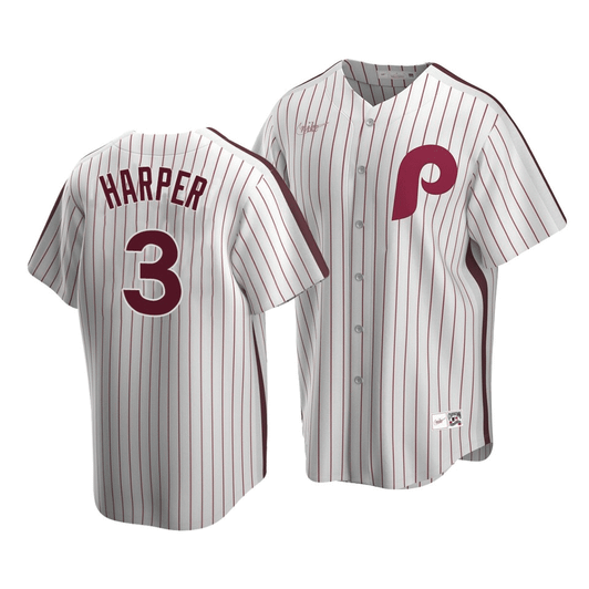 Men'S Philadelphia Phillies Bryce Harper #3 Cooperstown Collection White Home Jersey