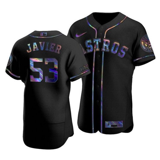 Men'S Houston Astros Cristian Javier #53 Iridescent Logo Holographic Limited  Jersey Black