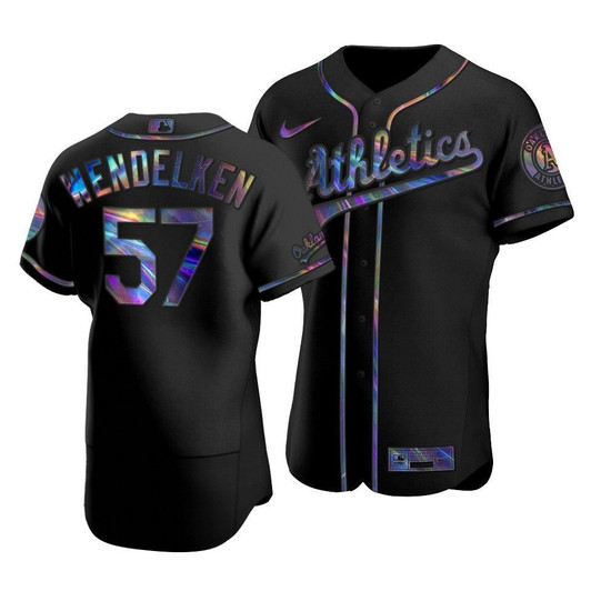 Men'S Oakland Athletics J.B. Wendelken #57 Iridescent Logo Holographic Limited  Jersey Black
