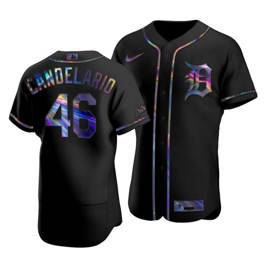 Detroit Tigers Jeimer Candelario #46 Iridescent Logo Holographic Limited Jersey Black