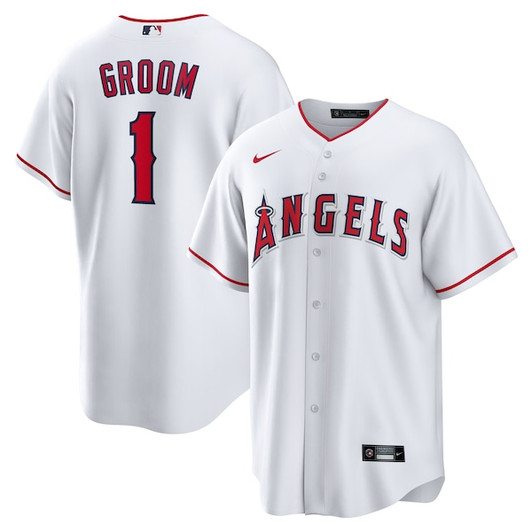 Men's Los Angeles Angels  Nike White #1 Groom Home Replica Jersey