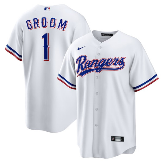 Men's Texas Rangers  Nike White #1 Groom Home Replica Jersey