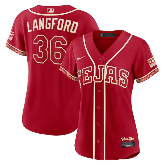 Women's Texas Rangers Wyatt Langford Nike Red 2026 City Connect Stadium Jersey