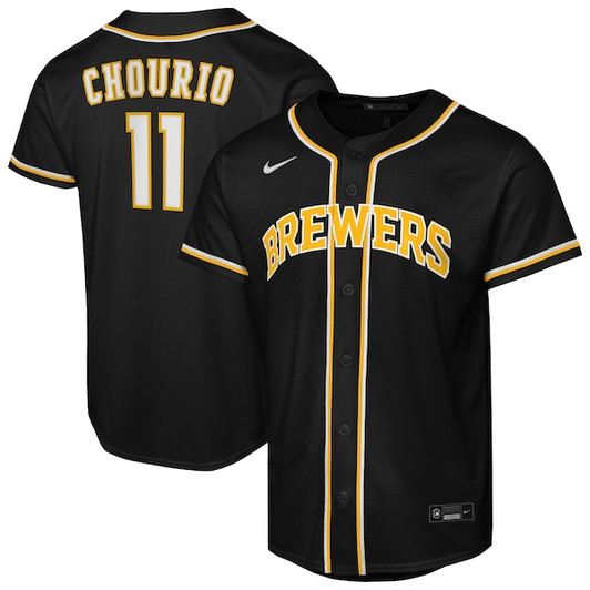 Youth Milwaukee Brewers Jackson Chourio Nike Black Fashion Replica Player Jersey