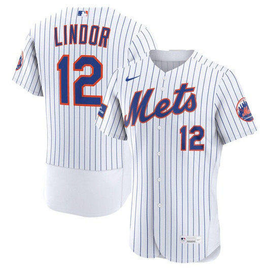 Men's New York Mets Francisco Lindor Nike White Home  Sponsor Patch Jersey