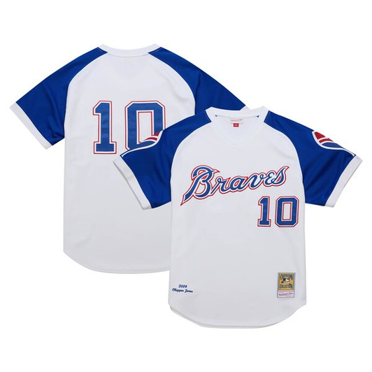 Men's Atlanta Braves Chipper Jones Mitchell & Ness White 2004 Cooperstown Collection  Throwback Jersey