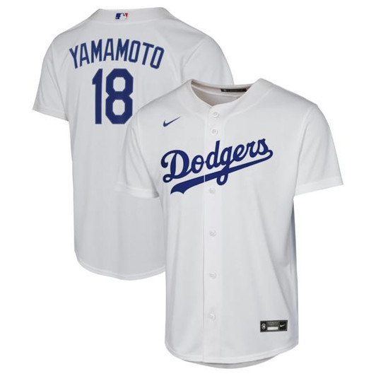 Youth Los Angeles Dodgers Yoshinobu Yamamoto Nike White Home Baseline Jersey
