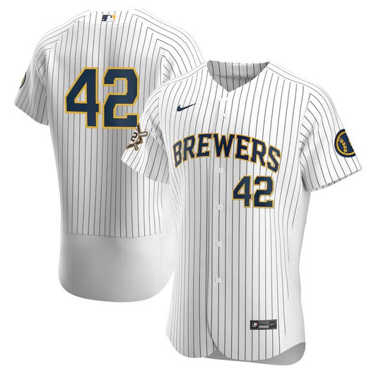 Mens Milwaukee Brewers Nike White/Navy Home Jackie Robinson Day  Jersey