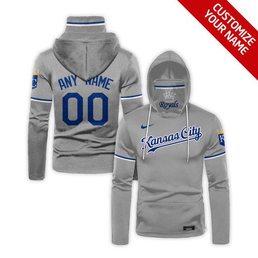 Kansas City Royals Mlb Baseball Taem Grey Jersey Style Gift With Custom Number Name For Royals Fans Masked Hoodie - MLB