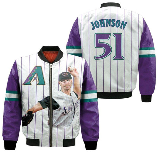 Arizona Diamondbacks Randy Johnson 51 Player Purple Jersey 3D Allover Designed Gift For Dbacks Fans Bomber Jacket