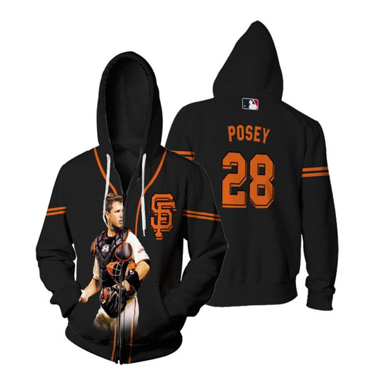 San Francisco Giants Buster Posey 28 Majestic Alternate Player 2019 Black Jersey Style Gift For Giants Fans Zip Hoodie - MLB