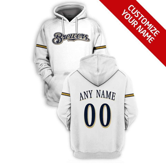 Milwaukee Brewers #00 3D Personalized White Jersey Style Gift With Custom Number Name For Brewers Fans Hoodie - MLB