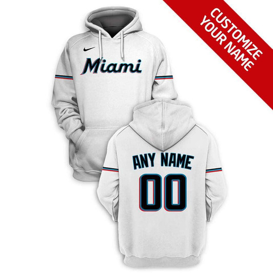 Miami Marlins Mlb Baseball Team White Personalized Number Name Jersey Style Gift For Marlins Fans Hoodie - MLB