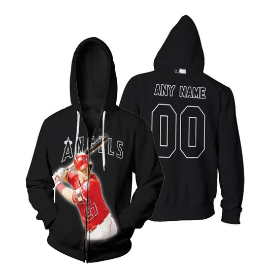 Los Angeles Angels Mike Trout 27 Black Jersey Style Gift With Custom Number Name For Angels Fans Zip Hoodie - MLB