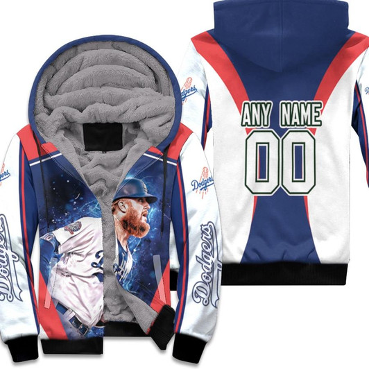 Los Angeles Dodgers Justin Turner 00 Any Name Blue Jersey Style Gift With Custom Number Name For Dodgers Fans Fleece Hoodie