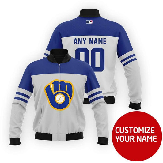 Milwaukee Brewers #00 Personalized Royal Blue Jersey Style Gift With Custom Number Name For Brewers Fans Bomber Jacket