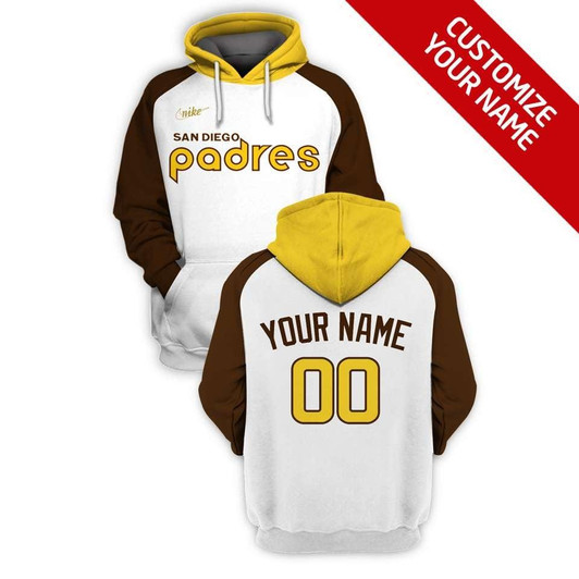 San Diego Padres #00 3D Personalized White Jersey Style Gift With Custom Number Name For Padres Fans Hoodie