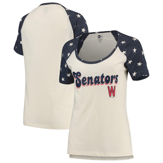 Washington Nationals New Era Women's Baby Jersey Star Raglan T-Shirt - Cream/Navy