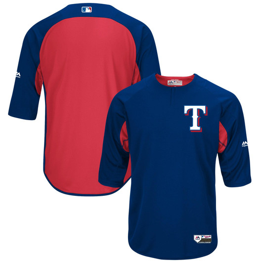 Texas Rangers Majestic  Collection On-Field 3/4-Sleeve Batting Practice Jersey - Royal/Red