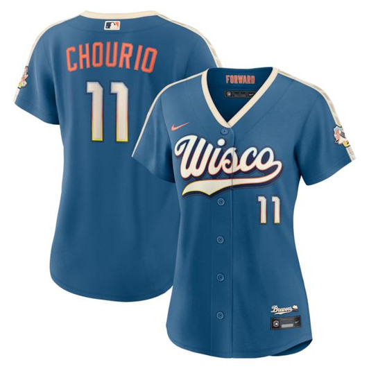 Women's Milwaukee Brewers Jackson Chourio Nike Mineral Blue 2026 City Connect Stadium Jersey
