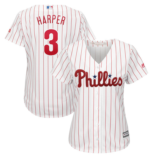 WomenS Majestic Bryce Harper White/Red Philadelphia Phillies Home Plus Size Official Cool Base Player Jersey