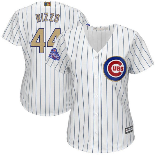 Chicago Cubs Anthony Rizzo #44 White Stripes 2016 Cubs Championship Gold Edition Women Jersey