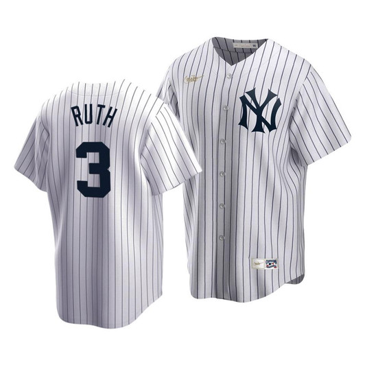 MenS New York Yankees Babe Ruth #3 Cooperstown Collection White Home Jersey