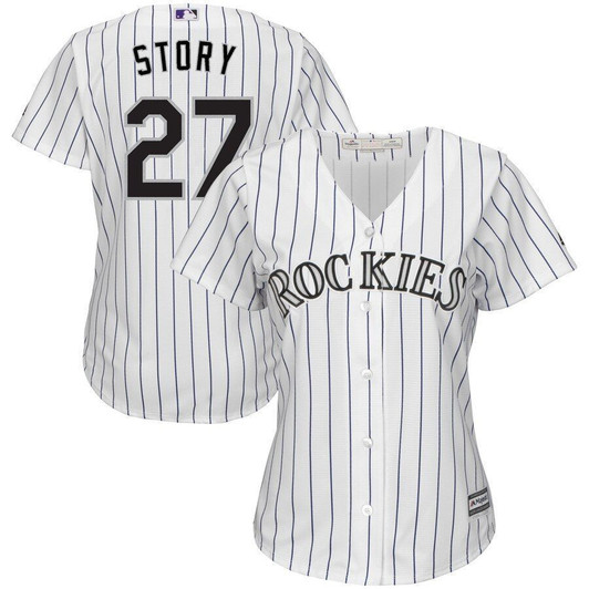 Trevor Story Colorado Rockies Majestic Womens Home Official Cool Base Player Jersey White/Purple 2019
