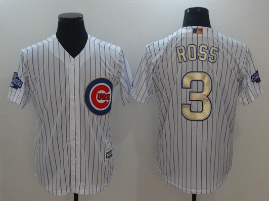 Chicago Cubs David Ross #3 White Stripes 2016 Cubs Championship Gold Edition Jersey