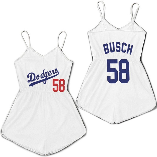 Los Angeles Dodgers Busch 58 2020 Championship Golden Edition White Jersey Inspired Style Romper