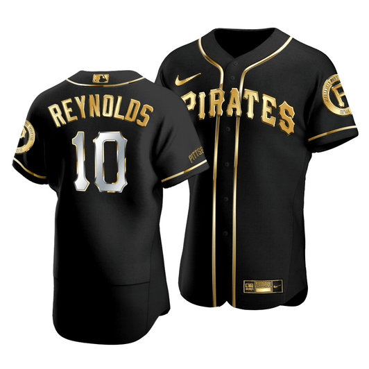 Men'S Pittsburgh Pirates Bryan Reynolds #10 Golden Edition Black  Jersey