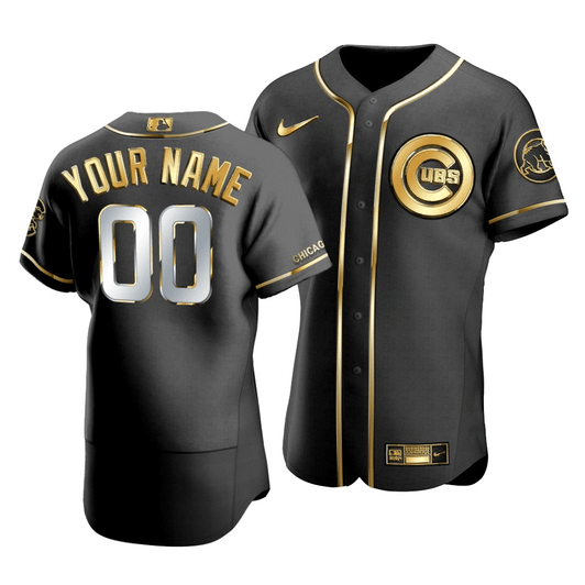 Men'S Chicago Cubs Custom #00 Golden Edition Black  Jersey