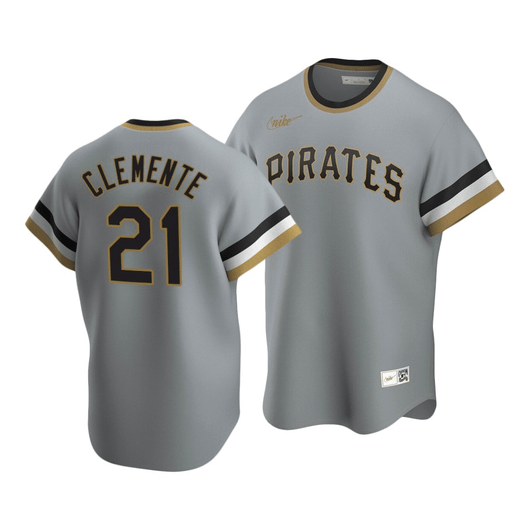 Nike Pirates Roberto Clemente #21 Cooperstown Collection Gray Road Jersey