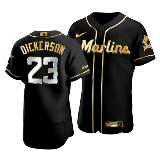 Men'S Miami Marlins Corey Dickerson #23 Golden Edition Black  Jersey