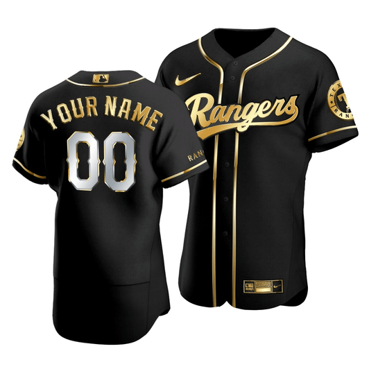 Men'S Texas Rangers Custom #00 Golden Edition Black  Jersey
