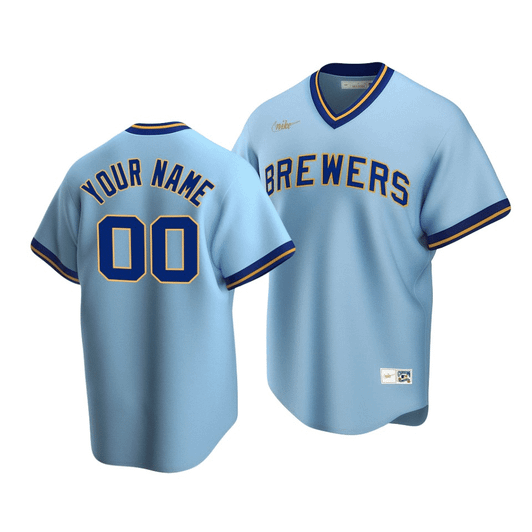 Men'S Milwaukee Brewers Custom #00 Cooperstown Collection Powder Blue Road Jersey