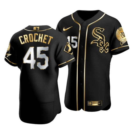 Men'S Chicago White Sox Garrett Crochet #45 Golden Edition Black  Jersey