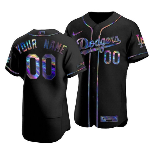 Men'S Los Angeles Dodgers Custom #00 Iridescent Logo Holographic Limited  Jersey Black