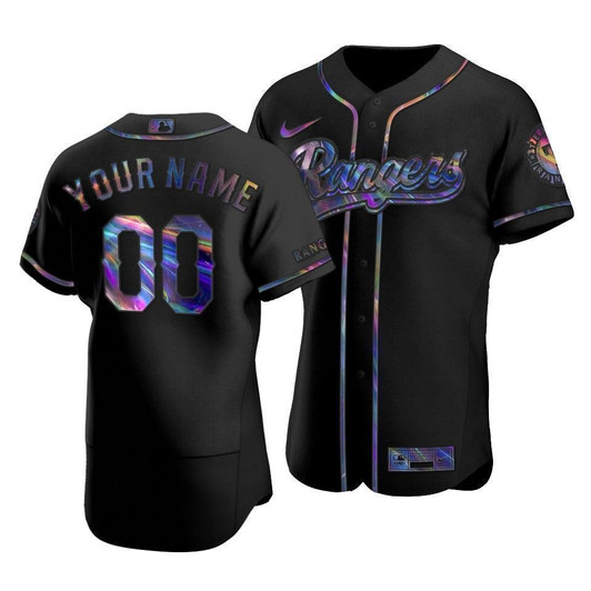 Men'S Texas Rangers Custom #00 Iridescent Logo Holographic Limited Jersey Black