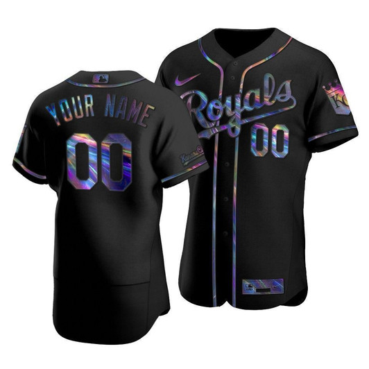 Kansas City Royals Custom #00 Iridescent Logo Holographic Limited Jersey Black