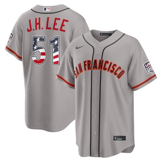 Men's San Francisco Giants Jung Hoo Lee Nike Gray USA 250 Fourth of July Road Stadium Jersey
