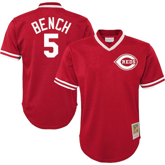 Youth Cincinnati Reds Johnny Bench Mitchell & Ness Red Cooperstown Collection Mesh Batting Practice Jersey