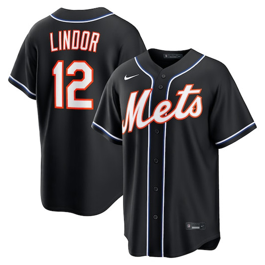 Men's New York Mets Francisco Lindor Nike Fashion Replica Black Out Jersey