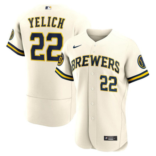 Mens Milwaukee Brewers Christian Yelich Nike Replica Replica Cream Home  Player Jersey
