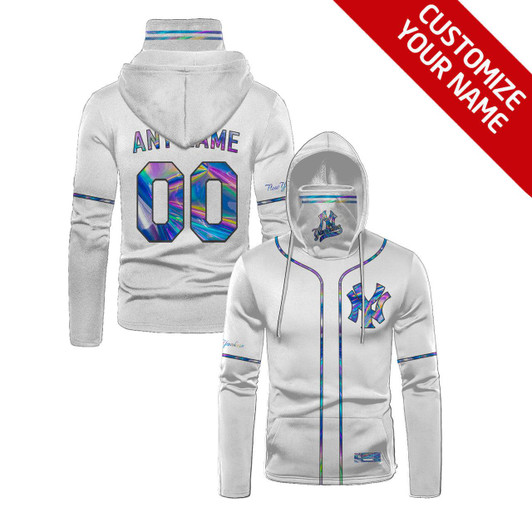 New York Yankees Mlb Baseball Team White Personalized Number Name Jersey Style Gift For Yankees Fans Masked Hoodie - MLB