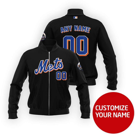 New York Mets #00 Personalized Black Jersey Style Gift With Custom Number Name For Mets Fans Bomber Jacket