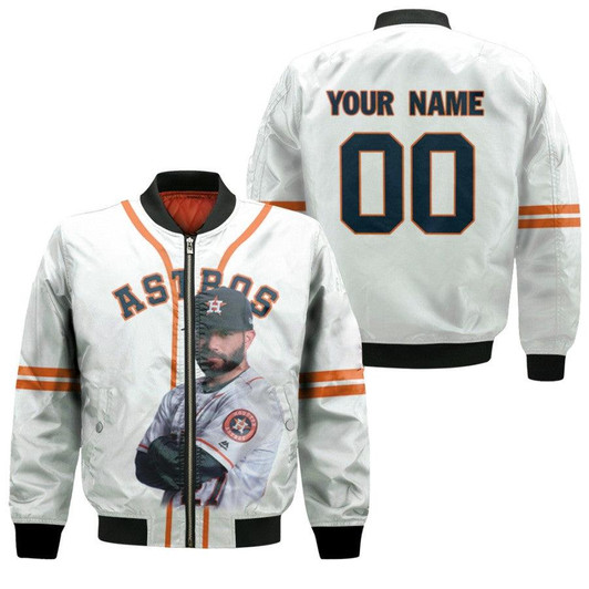 Houston Astros Jose Altuve 27 Player White Jersey 3D Allover Style Gift For Astros Fans Bomber Jacket