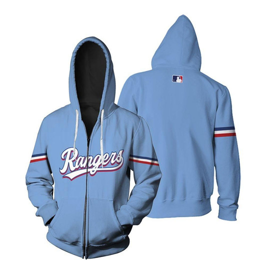 Texas Rangers 2020 MLB Team Light Blue Jersey Inspired Style Zip Hoodie - MLB