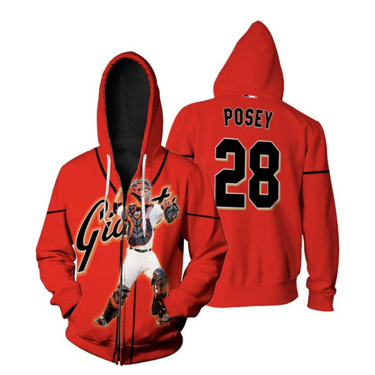 San Francisco Giants Buster Posey 28 NFL Team Player 2019 Orange Jersey gift for Giants fans Zip Hoodie - MLB